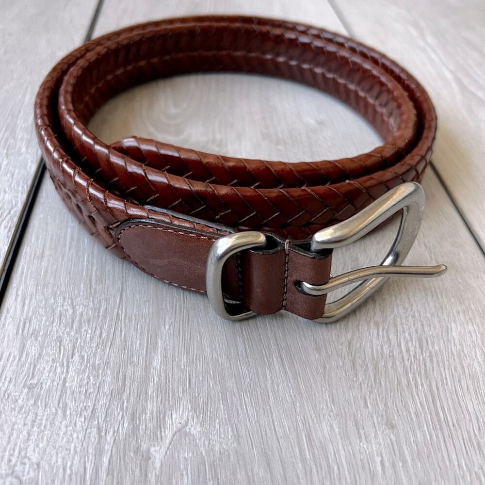 Coach Men's Braided Brown Leather Belt size 36 silver buckle - Picture 9 of 9